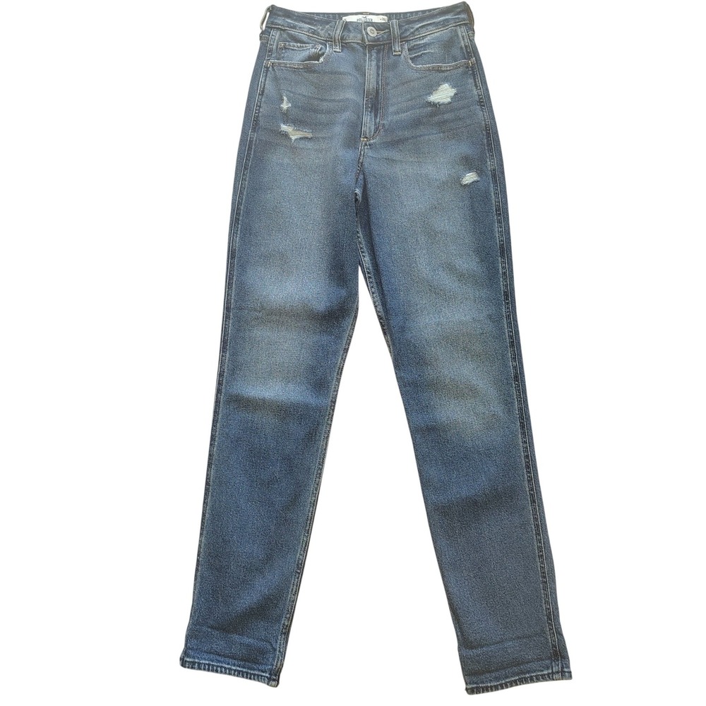Hollister Curvy Ultra High-Rise Mom Jeans Medium Wash Distressed W26‎ L2L